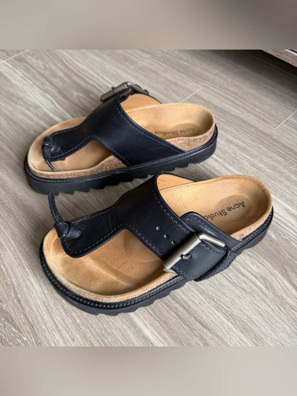 Acne Studios Platform Leather Sandals Black Made in Italy size 37 US 7 - Picture 4 of 10